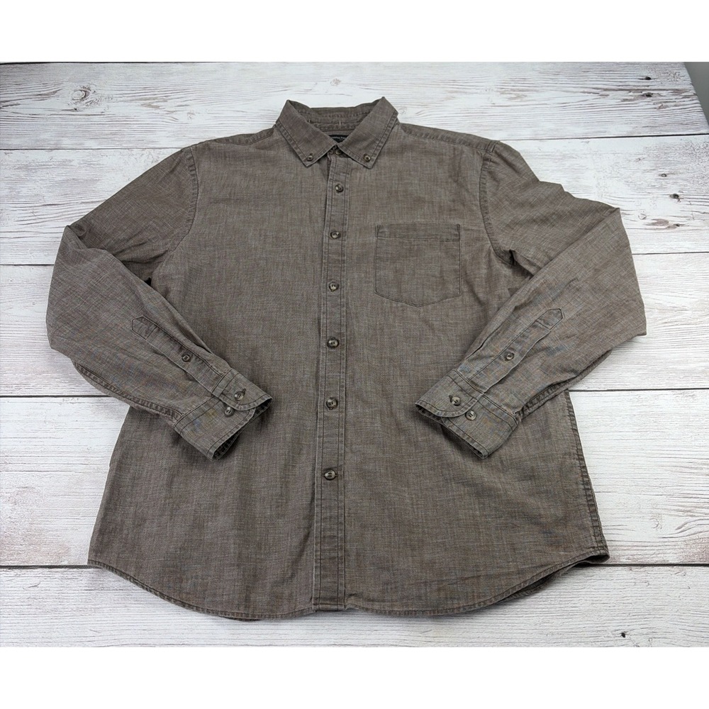Banana Republic Men's L Brown Cotton Untucked Fit Long Sleeve Button-Up